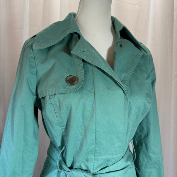 LC Lauren Conrad Seafoam Green Trench Coat Floral Lining Size 4 - Picture 2 of 14